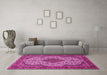 Machine Washable Medallion Pink Traditional Rug in a Living Room, wshtr479pnk