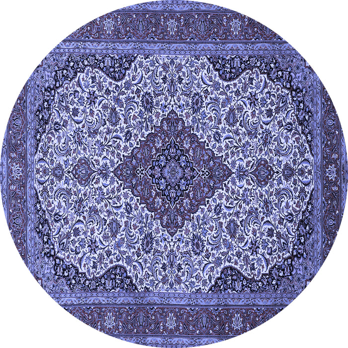 Round Machine Washable Medallion Blue Traditional Rug, wshtr479blu