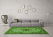 Machine Washable Medallion Green Traditional Area Rugs in a Living Room,, wshtr479grn