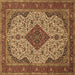 Square Machine Washable Medallion Brown Traditional Rug, wshtr479brn