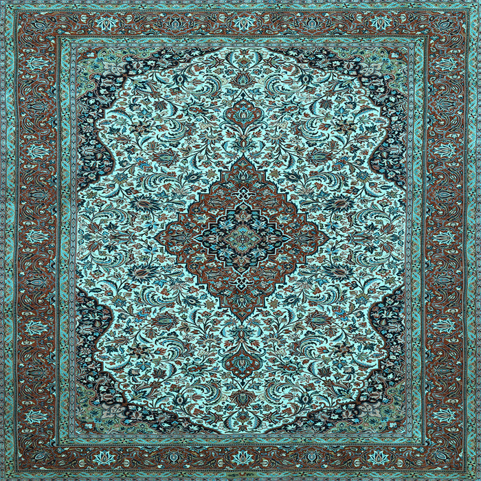 Square Machine Washable Medallion Light Blue Traditional Rug, wshtr479lblu