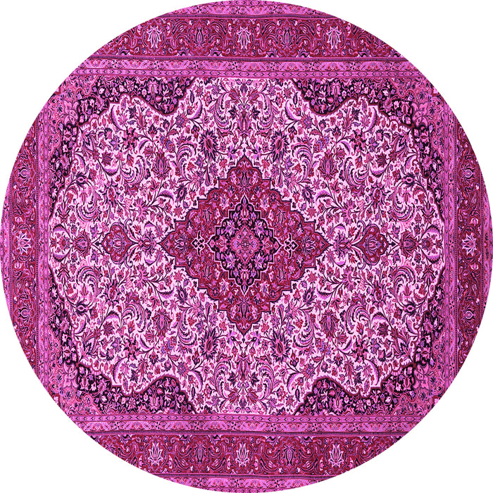 Round Machine Washable Medallion Pink Traditional Rug, wshtr479pnk