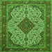 Round Machine Washable Medallion Green Traditional Area Rugs, wshtr479grn