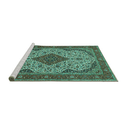 Sideview of Machine Washable Medallion Turquoise Traditional Area Rugs, wshtr479turq