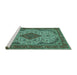 Sideview of Machine Washable Medallion Turquoise Traditional Area Rugs, wshtr479turq