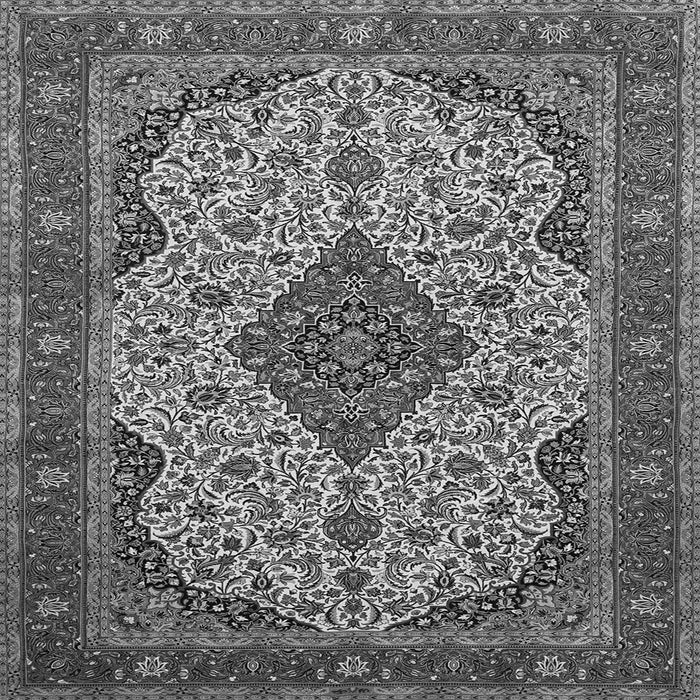 Round Machine Washable Medallion Gray Traditional Rug, wshtr479gry