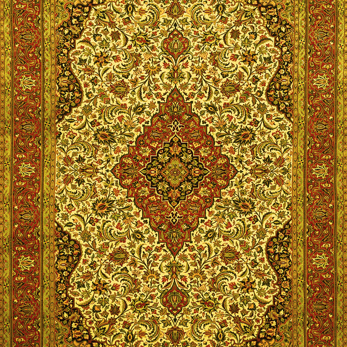 Machine Washable Medallion Yellow Traditional Rug, wshtr479yw