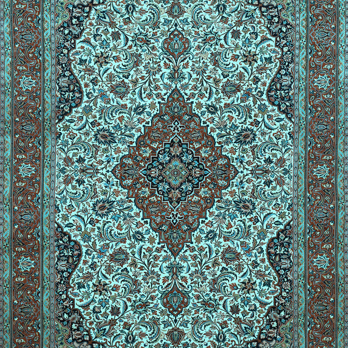 Machine Washable Medallion Light Blue Traditional Rug, wshtr479lblu