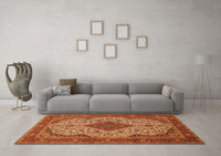 Machine Washable Medallion Orange Traditional Rug, wshtr479org