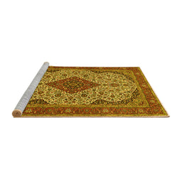 Sideview of Machine Washable Medallion Yellow Traditional Rug, wshtr479yw