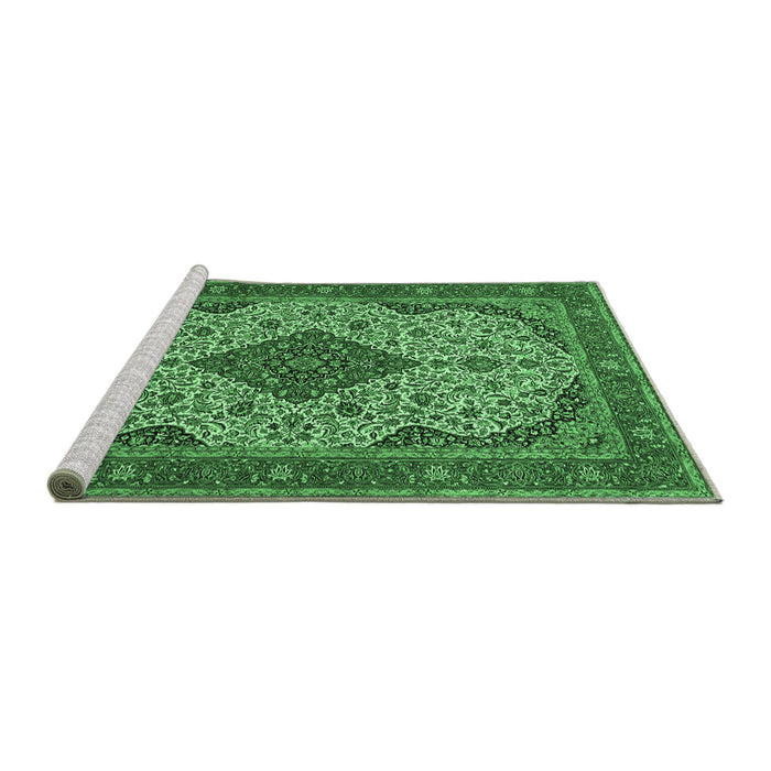 Sideview of Machine Washable Medallion Emerald Green Traditional Area Rugs, wshtr479emgrn