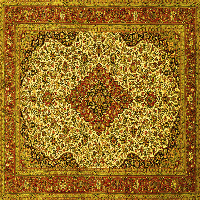 Square Machine Washable Medallion Yellow Traditional Rug, wshtr479yw
