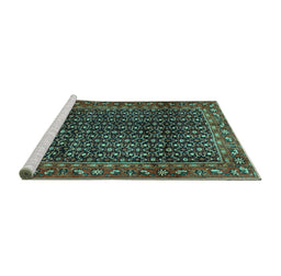 Sideview of Machine Washable Persian Turquoise Traditional Area Rugs, wshtr47turq