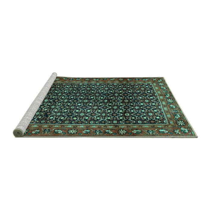 Sideview of Machine Washable Persian Turquoise Traditional Area Rugs, wshtr47turq