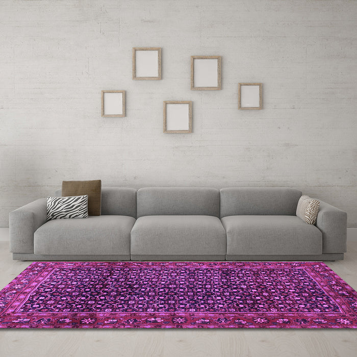Machine Washable Persian Purple Traditional Area Rugs in a Living Room, wshtr47pur