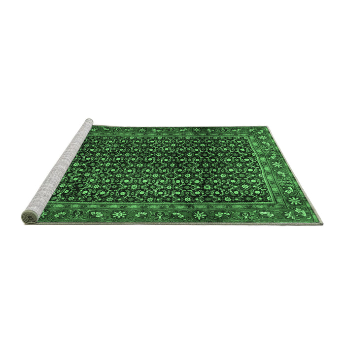 Sideview of Machine Washable Persian Emerald Green Traditional Area Rugs, wshtr47emgrn