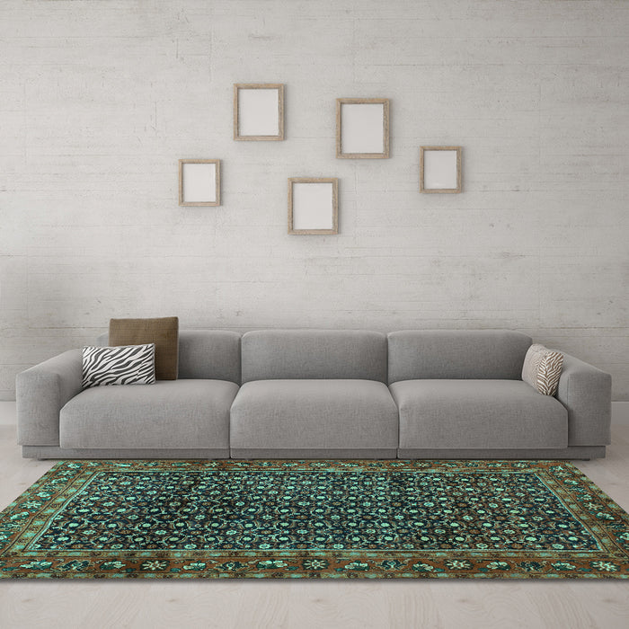 Machine Washable Persian Turquoise Traditional Area Rugs in a Living Room,, wshtr47turq