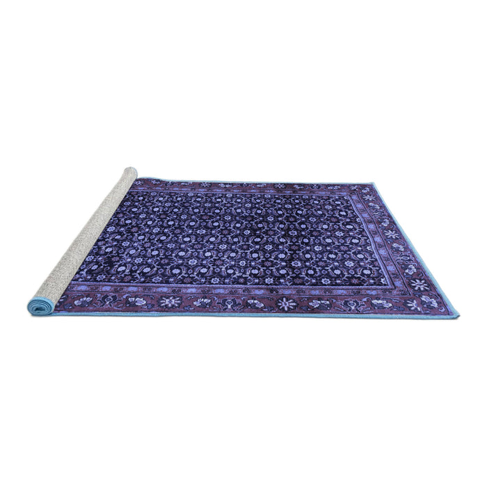Sideview of Machine Washable Persian Blue Traditional Rug, wshtr47blu