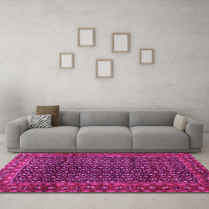 Machine Washable Persian Pink Traditional Rug in a Living Room, wshtr47pnk
