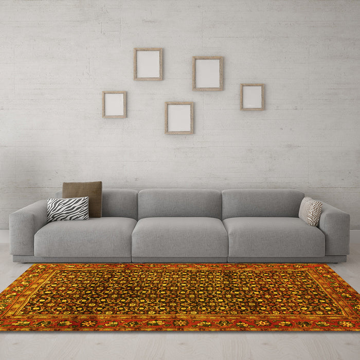 Machine Washable Persian Yellow Traditional Rug in a Living Room, wshtr47yw