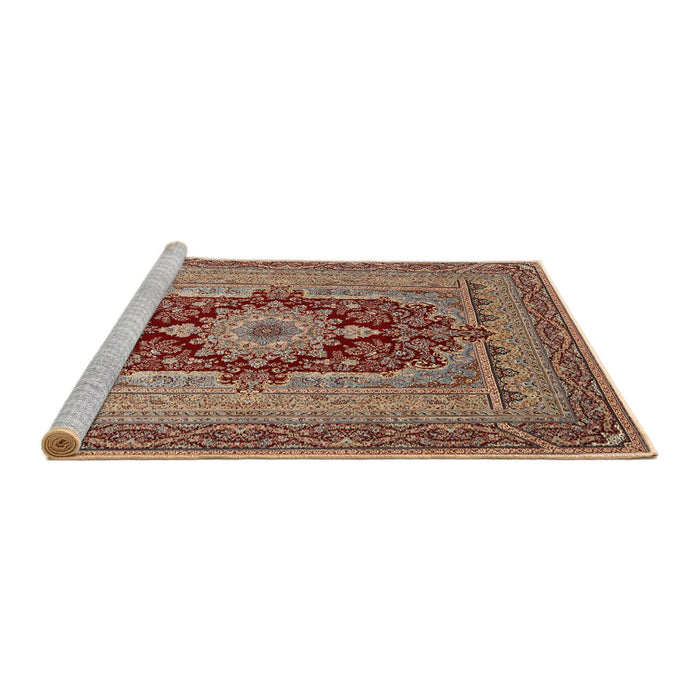 Sideview of Machine Washable Traditional Brown Red Rug, wshtr480