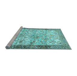Sideview of Machine Washable Animal Light Blue Traditional Rug, wshtr4800lblu