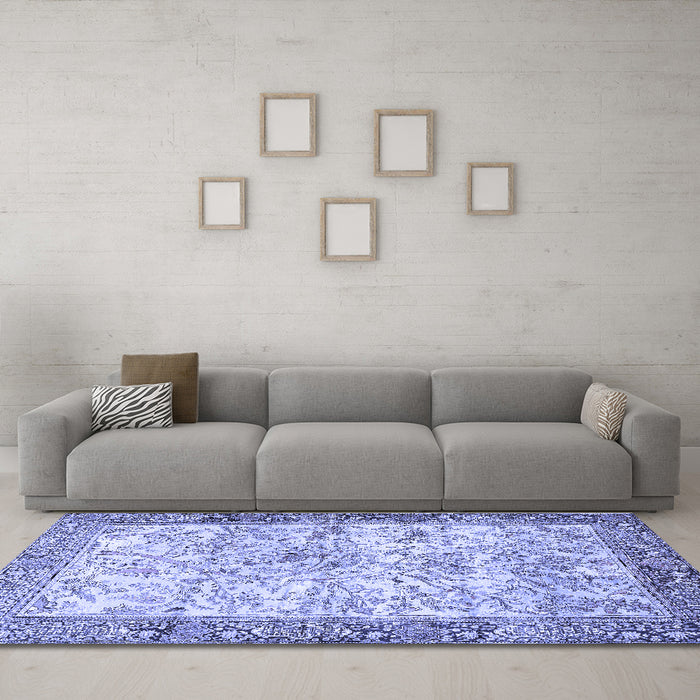 Machine Washable Animal Blue Traditional Rug in a Living Room, wshtr4800blu