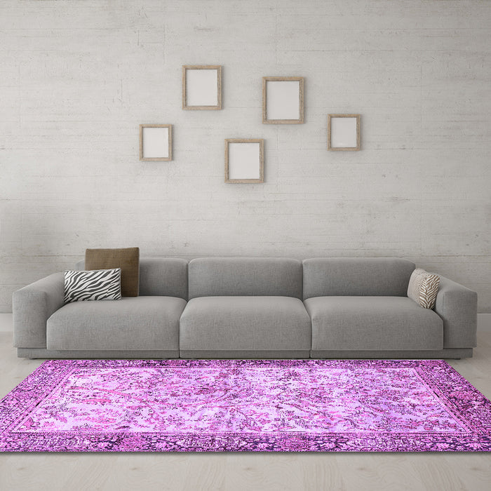 Machine Washable Animal Purple Traditional Area Rugs in a Living Room, wshtr4800pur