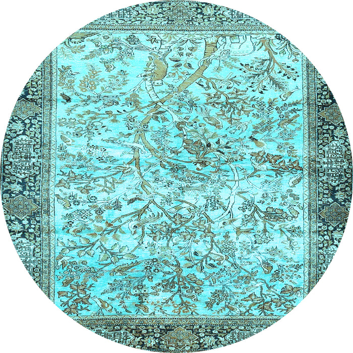 Round Machine Washable Animal Light Blue Traditional Rug, wshtr4800lblu