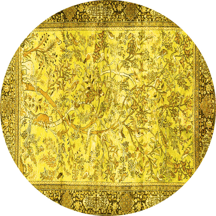 Round Animal Yellow Traditional Rug, tr4800yw