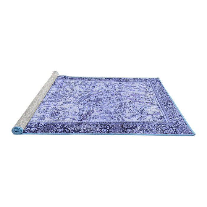 Sideview of Machine Washable Animal Blue Traditional Rug, wshtr4800blu