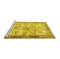 Sideview of Machine Washable Animal Yellow Traditional Rug, wshtr4800yw