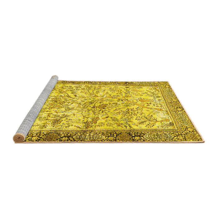 Sideview of Machine Washable Animal Yellow Traditional Rug, wshtr4800yw
