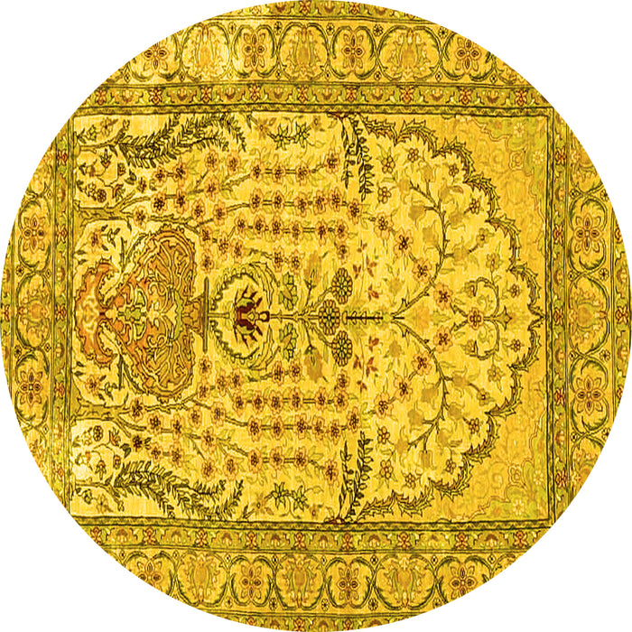 Round Machine Washable Persian Yellow Traditional Rug, wshtr4801yw