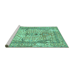 Sideview of Machine Washable Persian Turquoise Traditional Area Rugs, wshtr4801turq