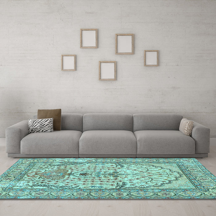 Machine Washable Persian Light Blue Traditional Rug in a Living Room, wshtr4801lblu