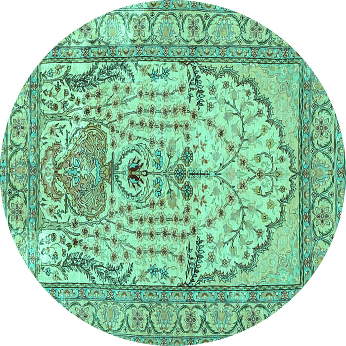 Round Machine Washable Persian Turquoise Traditional Area Rugs, wshtr4801turq