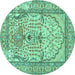 Round Machine Washable Persian Turquoise Traditional Area Rugs, wshtr4801turq