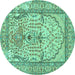 Round Persian Turquoise Traditional Rug, tr4801turq