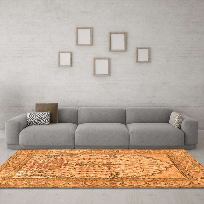 Machine Washable Persian Orange Traditional Area Rugs in a Living Room, wshtr4801org