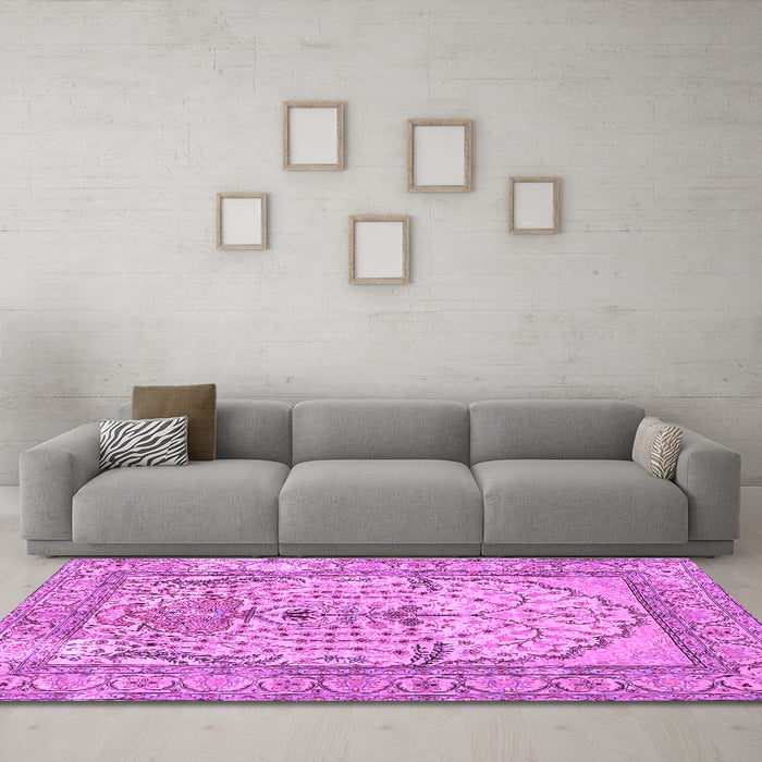 Machine Washable Persian Purple Traditional Area Rugs in a Living Room, wshtr4801pur