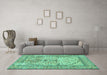 Machine Washable Persian Turquoise Traditional Area Rugs in a Living Room,, wshtr4801turq