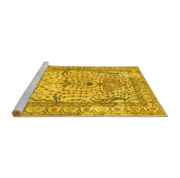 Sideview of Machine Washable Persian Yellow Traditional Rug, wshtr4801yw