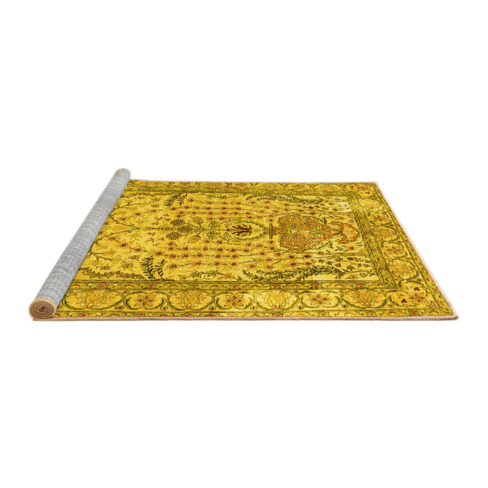 Sideview of Machine Washable Persian Yellow Traditional Rug, wshtr4801yw