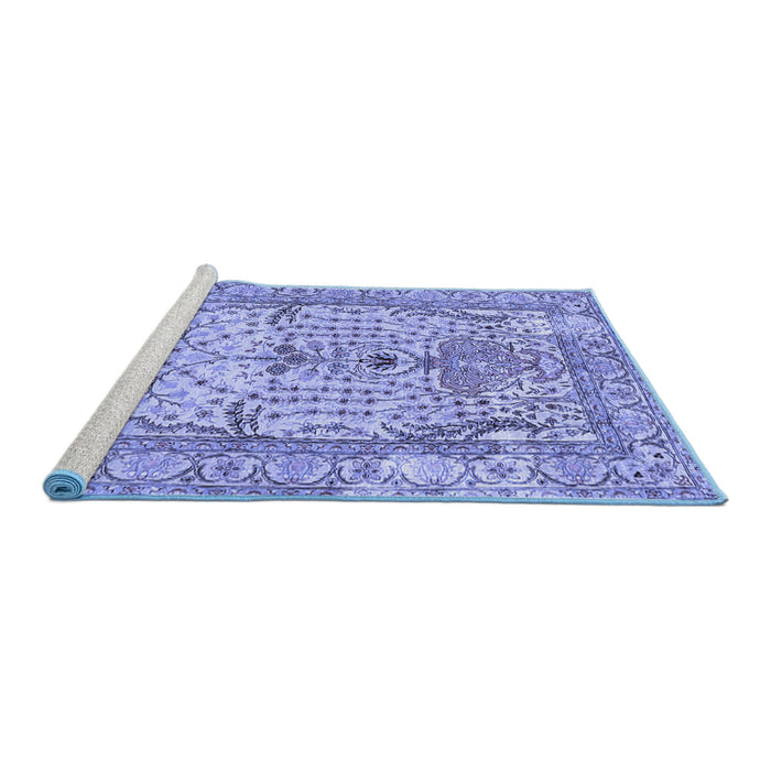 Sideview of Machine Washable Persian Blue Traditional Rug, wshtr4801blu