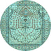 Round Machine Washable Persian Light Blue Traditional Rug, wshtr4801lblu