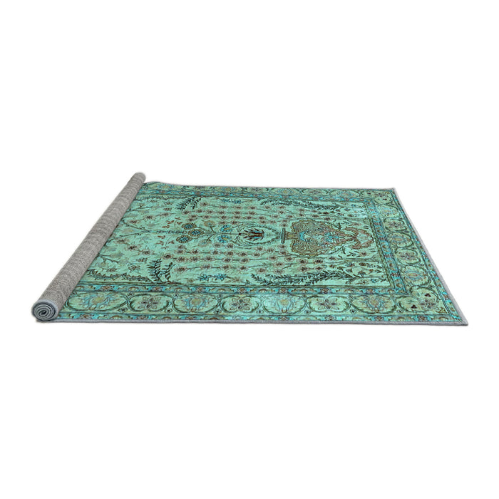 Sideview of Machine Washable Persian Light Blue Traditional Rug, wshtr4801lblu