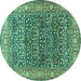 Round Persian Turquoise Traditional Rug, tr4802turq