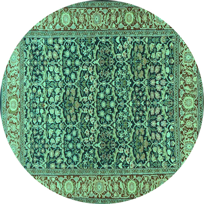 Round Machine Washable Persian Turquoise Traditional Area Rugs, wshtr4802turq