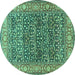 Round Machine Washable Persian Turquoise Traditional Area Rugs, wshtr4802turq